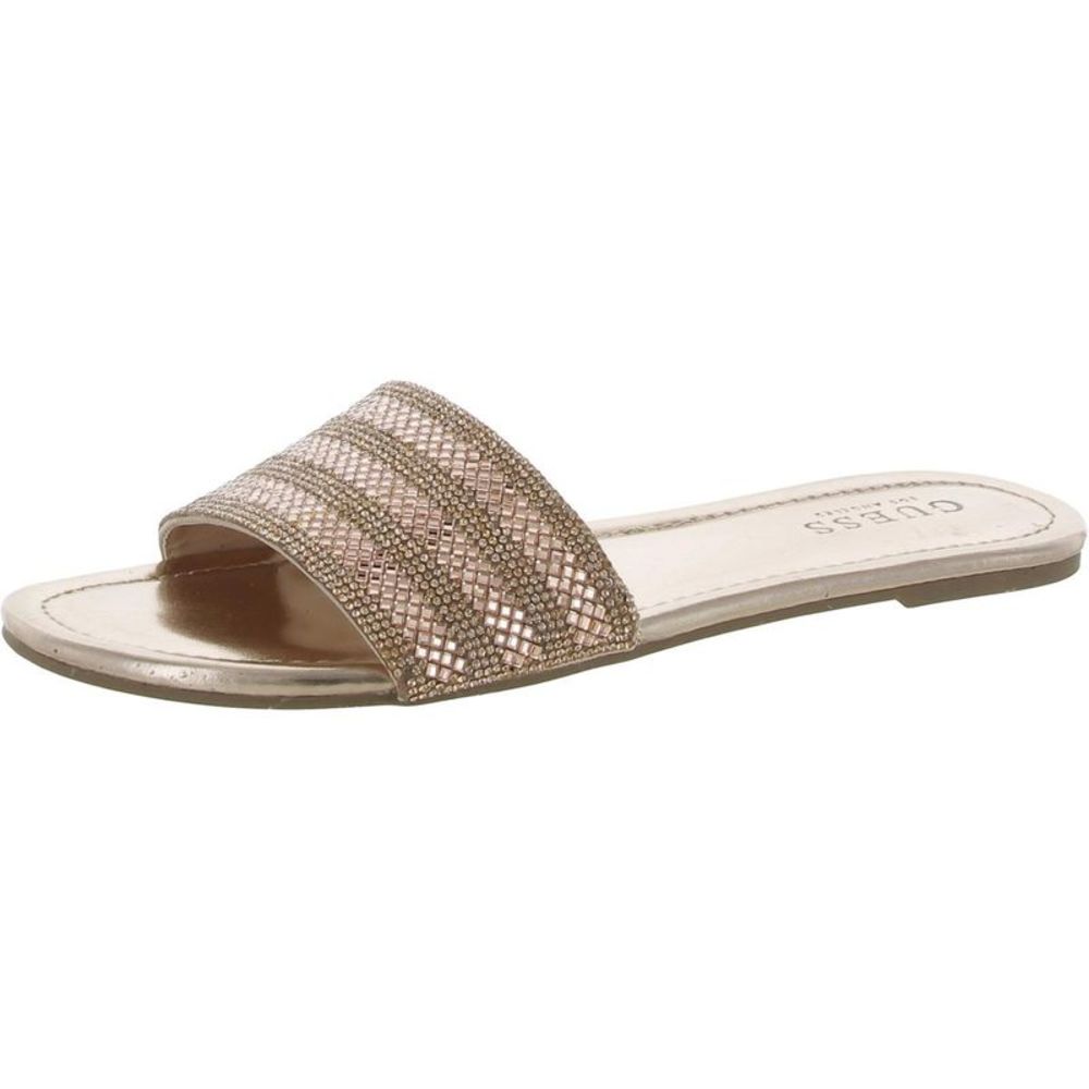 Guess Womens GF Bryor Gold Rhinestone Embellished Slide Sandals Shoes NWT